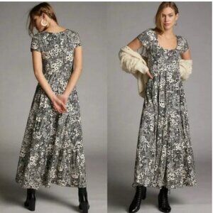 Maeve Anthropologie Catalina Black White Short Sleeve Maxi Dress XSmall